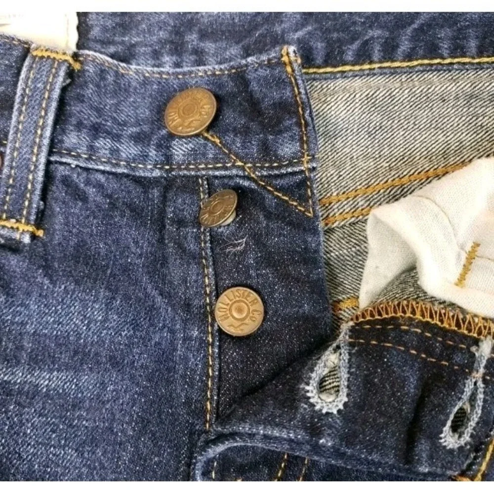The Hollister Jeans 28 X 30 button fly slim straight Denim Mens Dark Wash